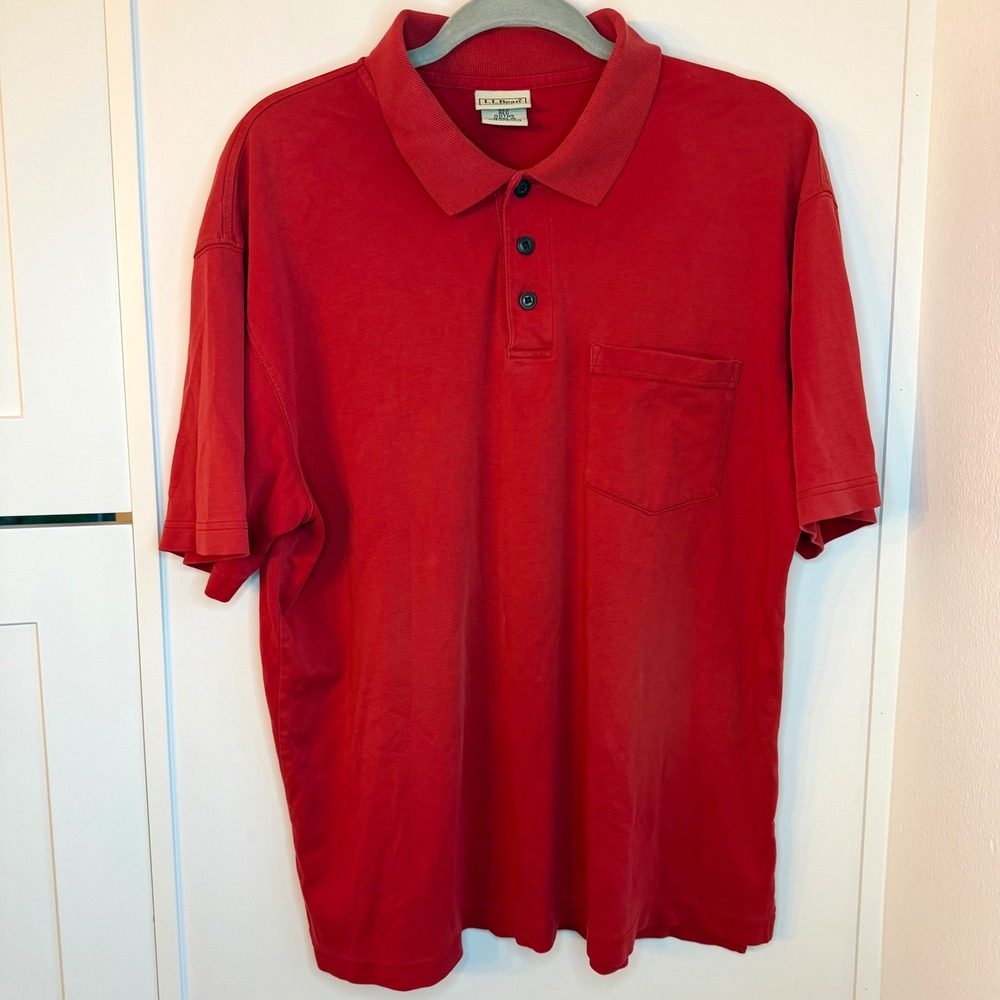 L.L. Bean Mens Short Sleeve Pocket Polo Men's Medium‎ Red Pima Cotton Classic